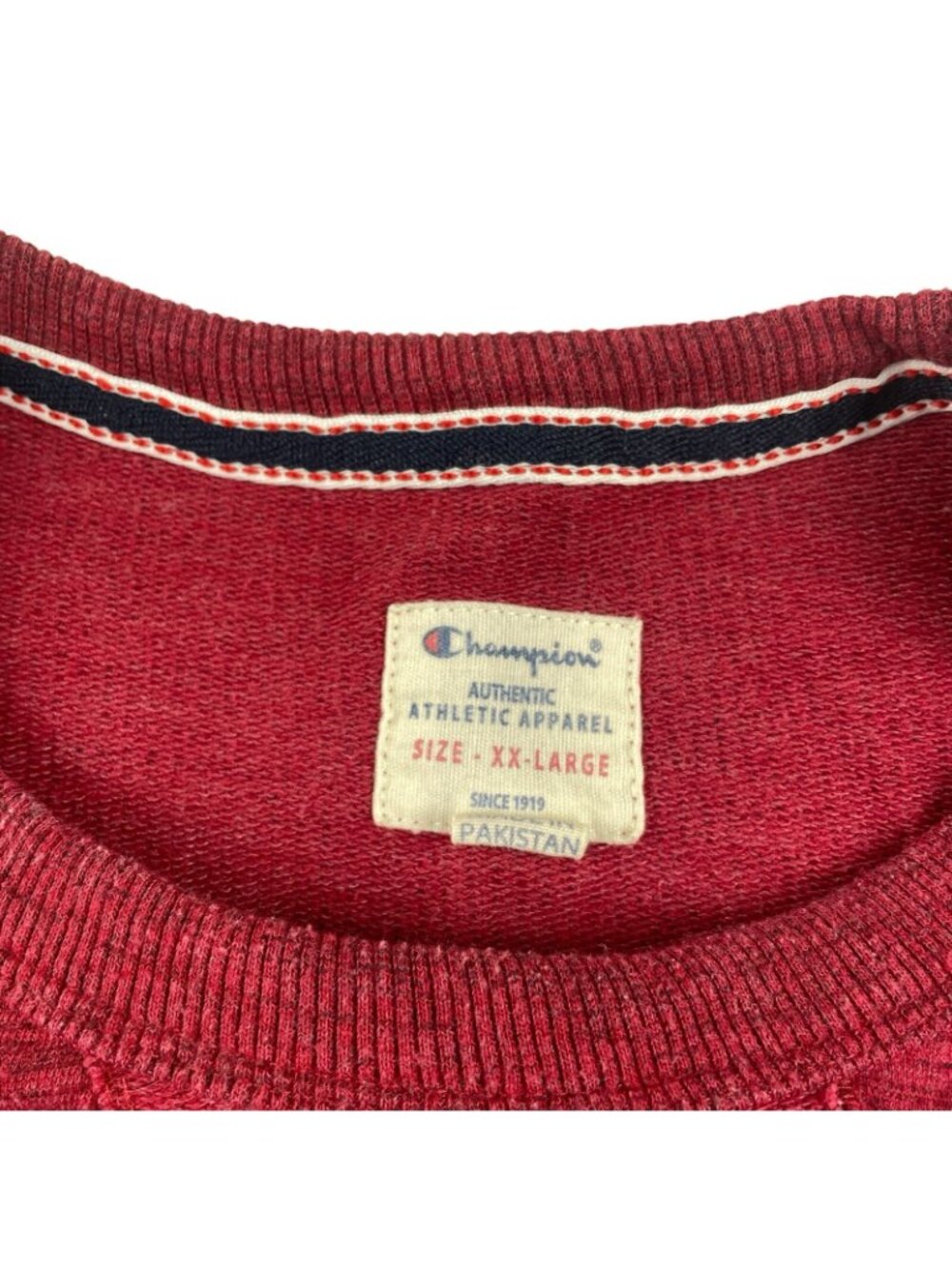 CHAMPION Crewneck Sweater Size 2XL Mens Patch Logo Pullover Heather Red Vintage - Picture 3 of 7